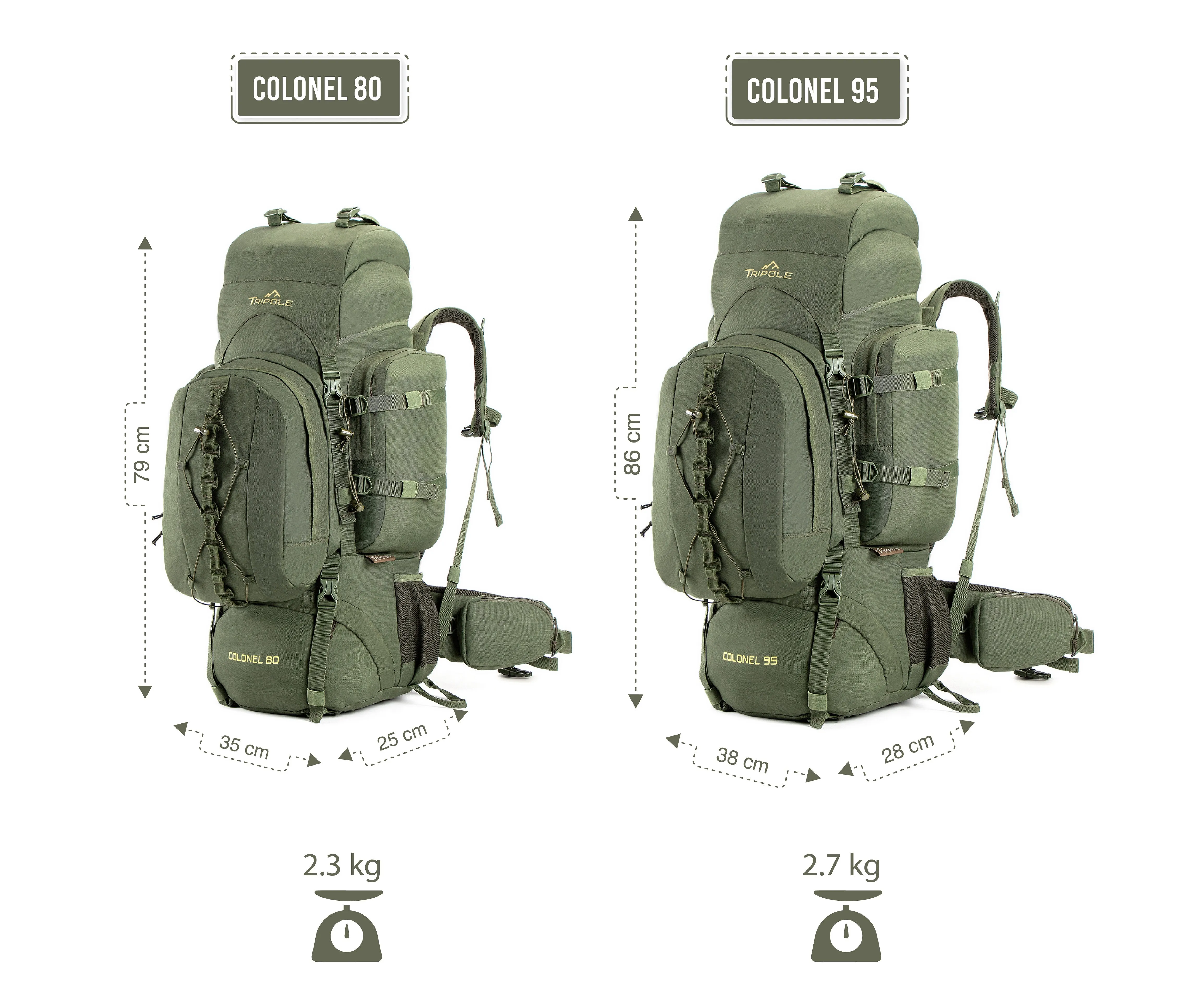 Tripole Colonel Metal Frame Rucksack with Detachable Bag & Rain Cover for Trekking & Travelling | Men & Women | 3 Year Warranty | Army Green | 80 Litre