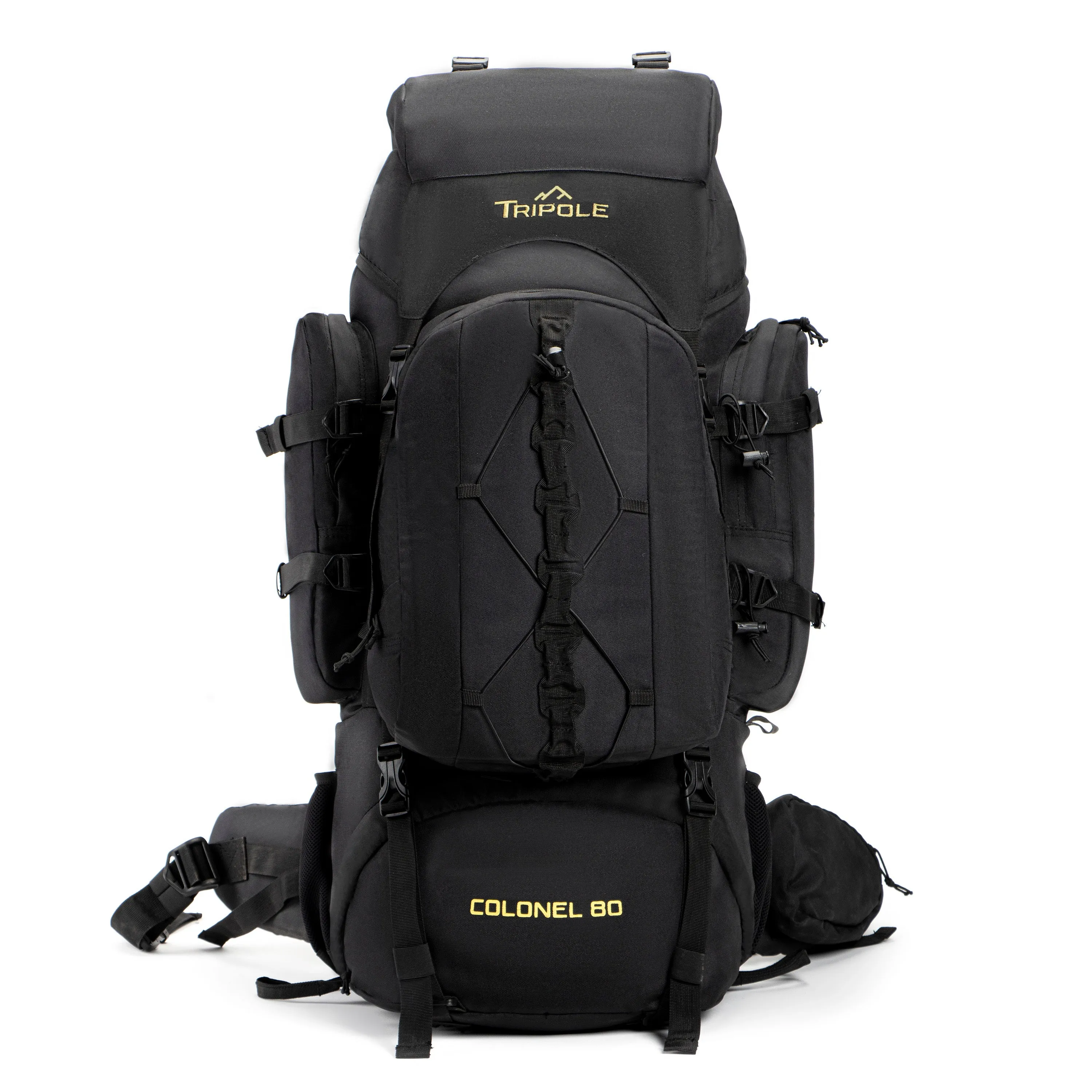 Tripole Colonel Metal Frame Rucksack with Detachable Bag & Rain Cover for Trekking & Travelling | Men & Women | 3 Year Warranty | Black | 80 Litre