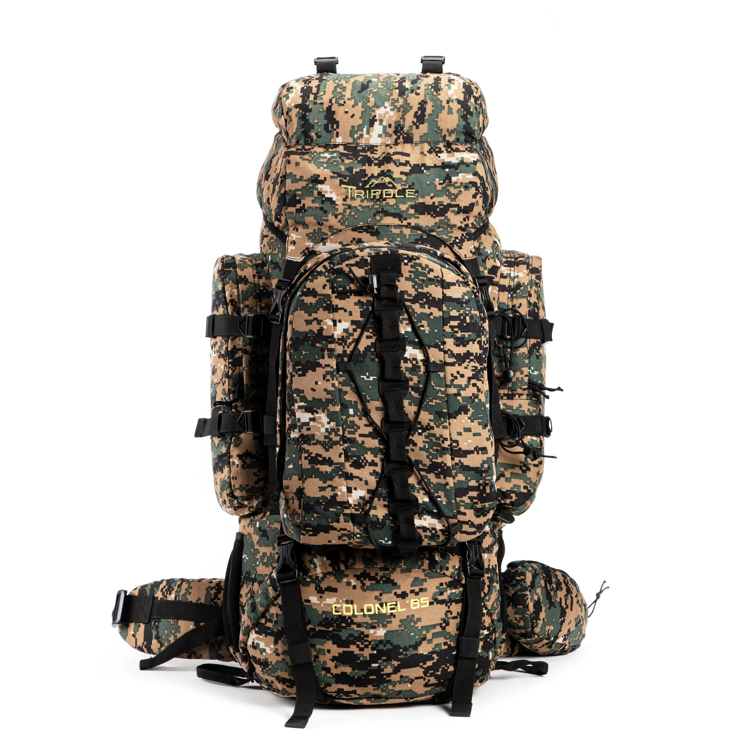 Tripole Colonel Metal Frame Rucksack with Detachable Bag & Rain Cover for Trekking & Travelling | Men & Women | 3 Year Warranty | Digital Camouflage | 85 Litre