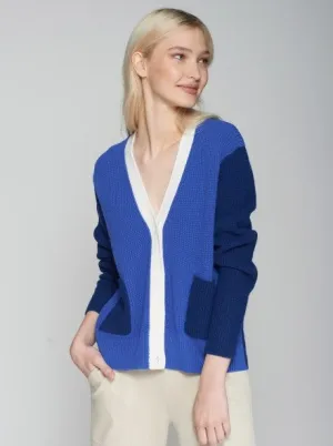 Vilagallo Theresa Knit Rib Cardi Blue/Navy/Ecru