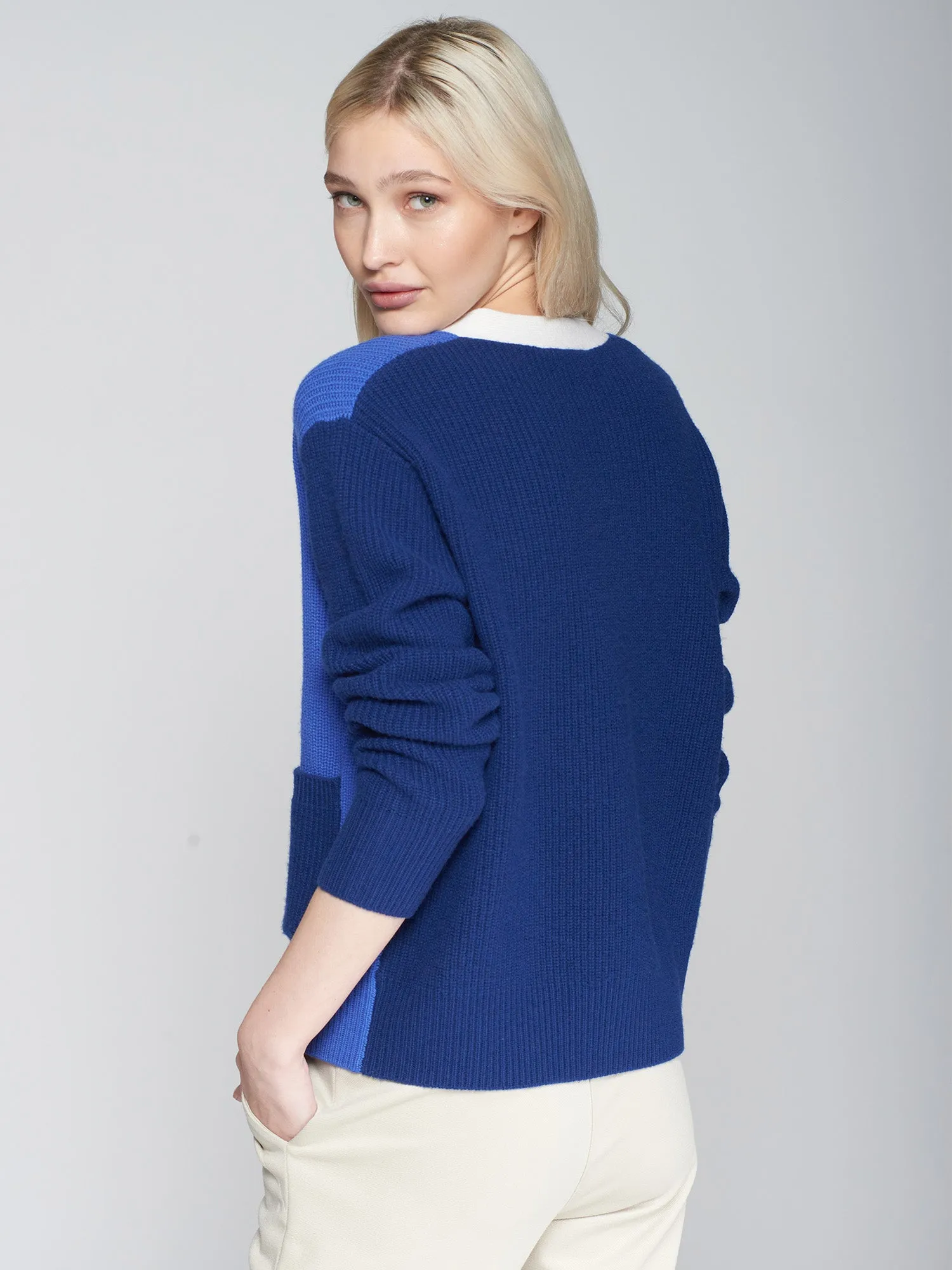 Vilagallo Theresa Knit Rib Cardi Blue/Navy/Ecru