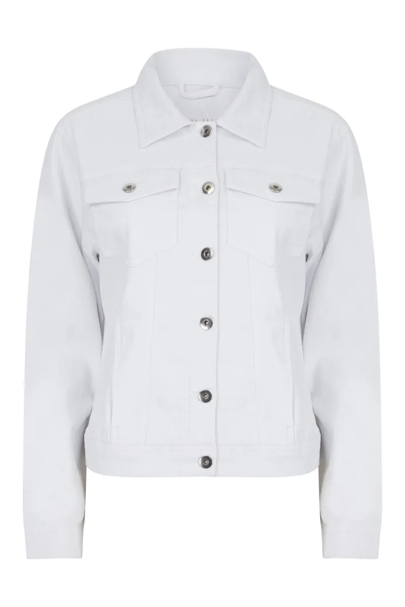 WHITE COTTON STRETCH DENIM JACKET