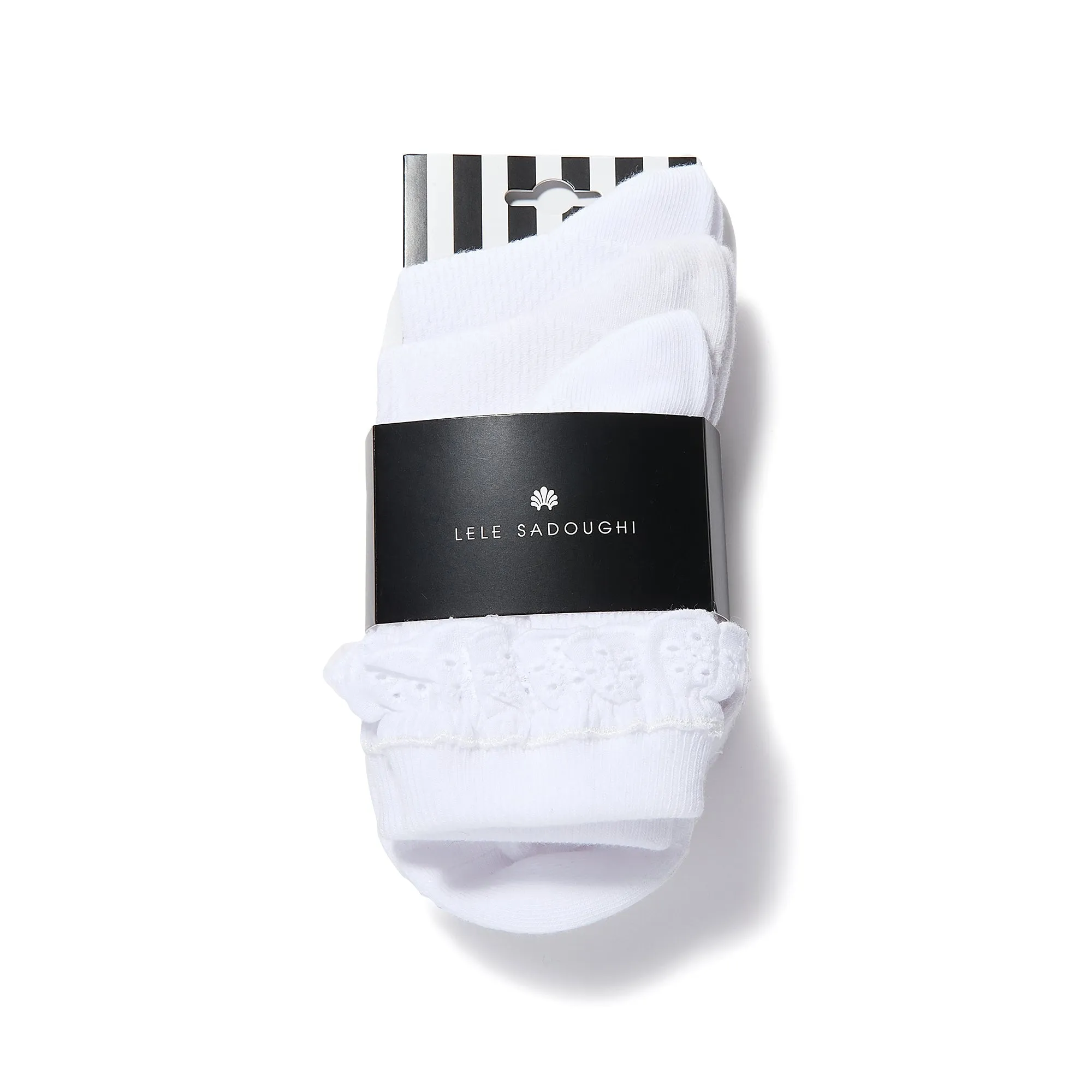 WHITE SET OF 3 CINDY RUFFLE SOCKS