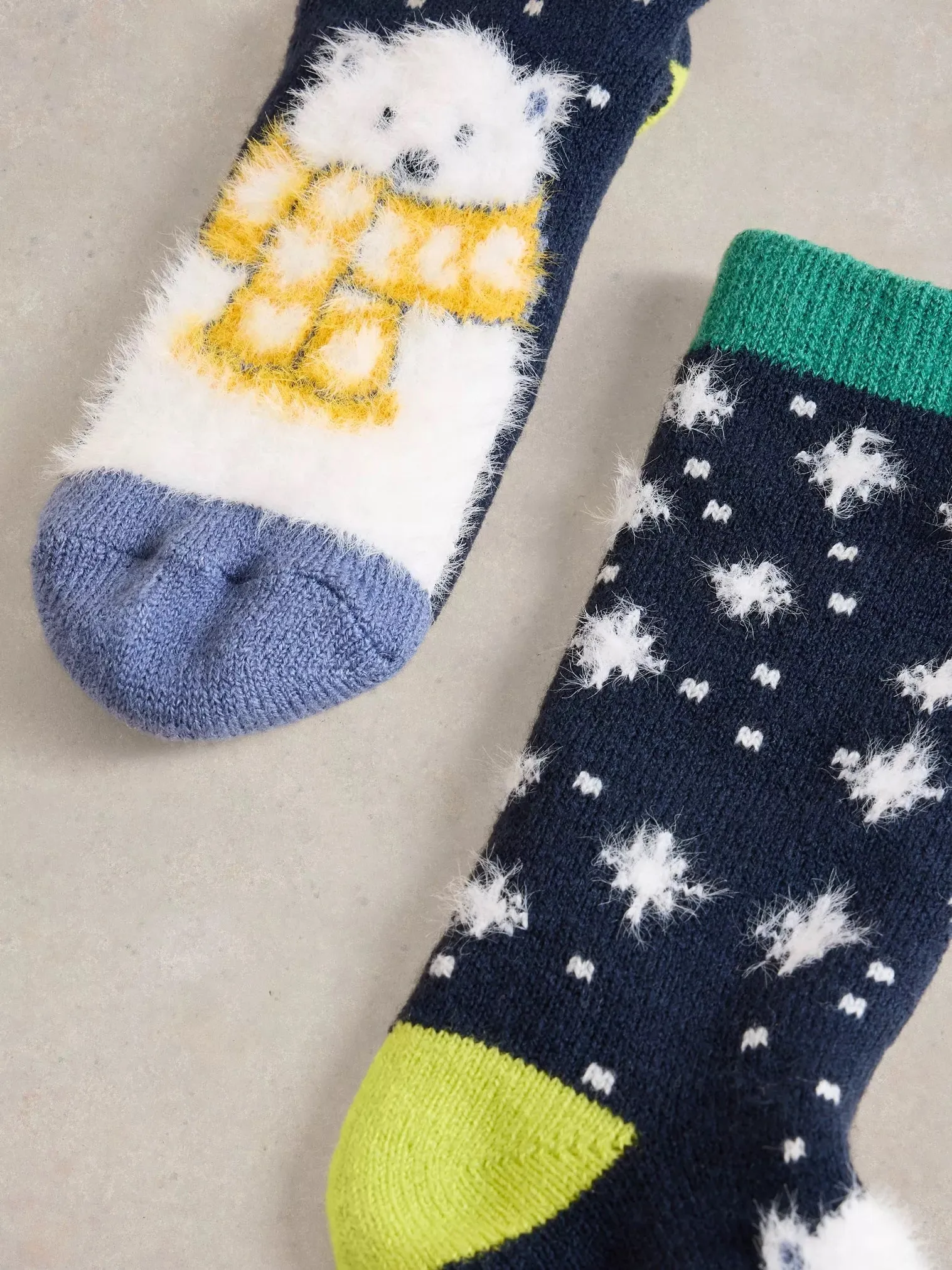 White Stuff Cosy Polar Bear Cabin Sock Navy Multi