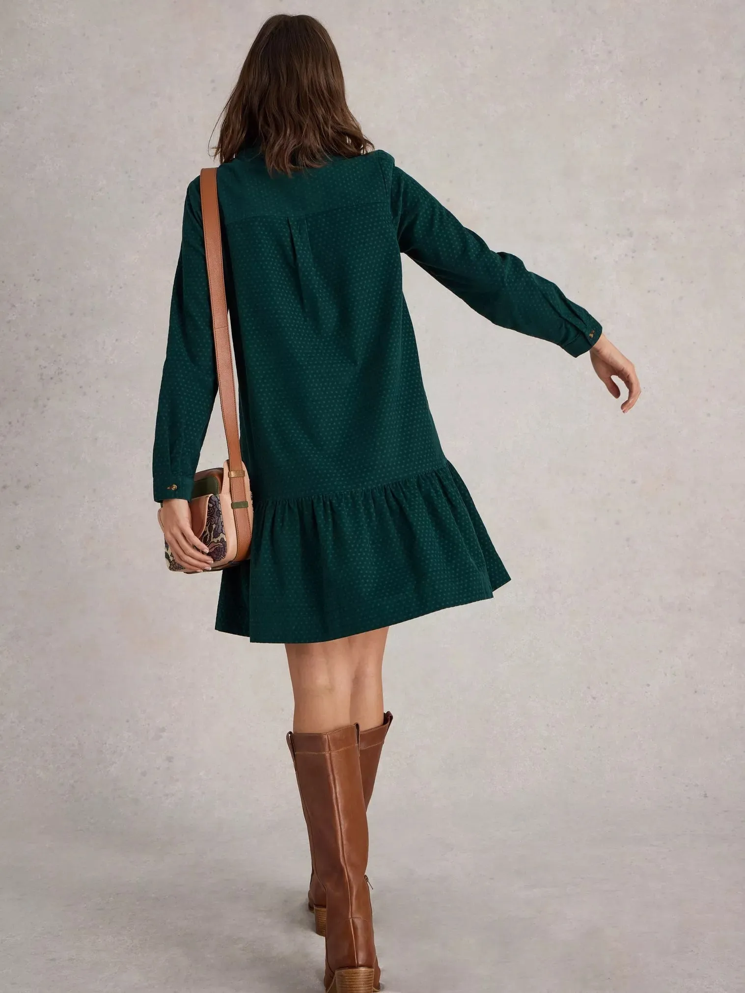 White Stuff Daria Cord Dress Dark Green