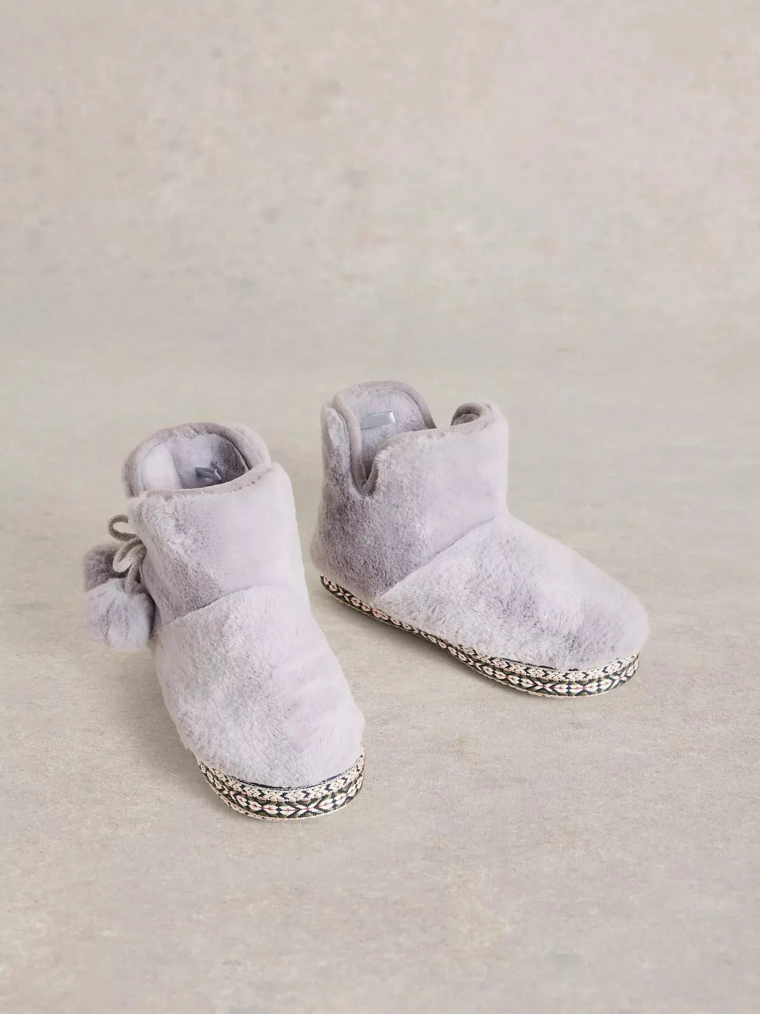 White Stuff Faux Fur Bootie Slipper Mid Grey