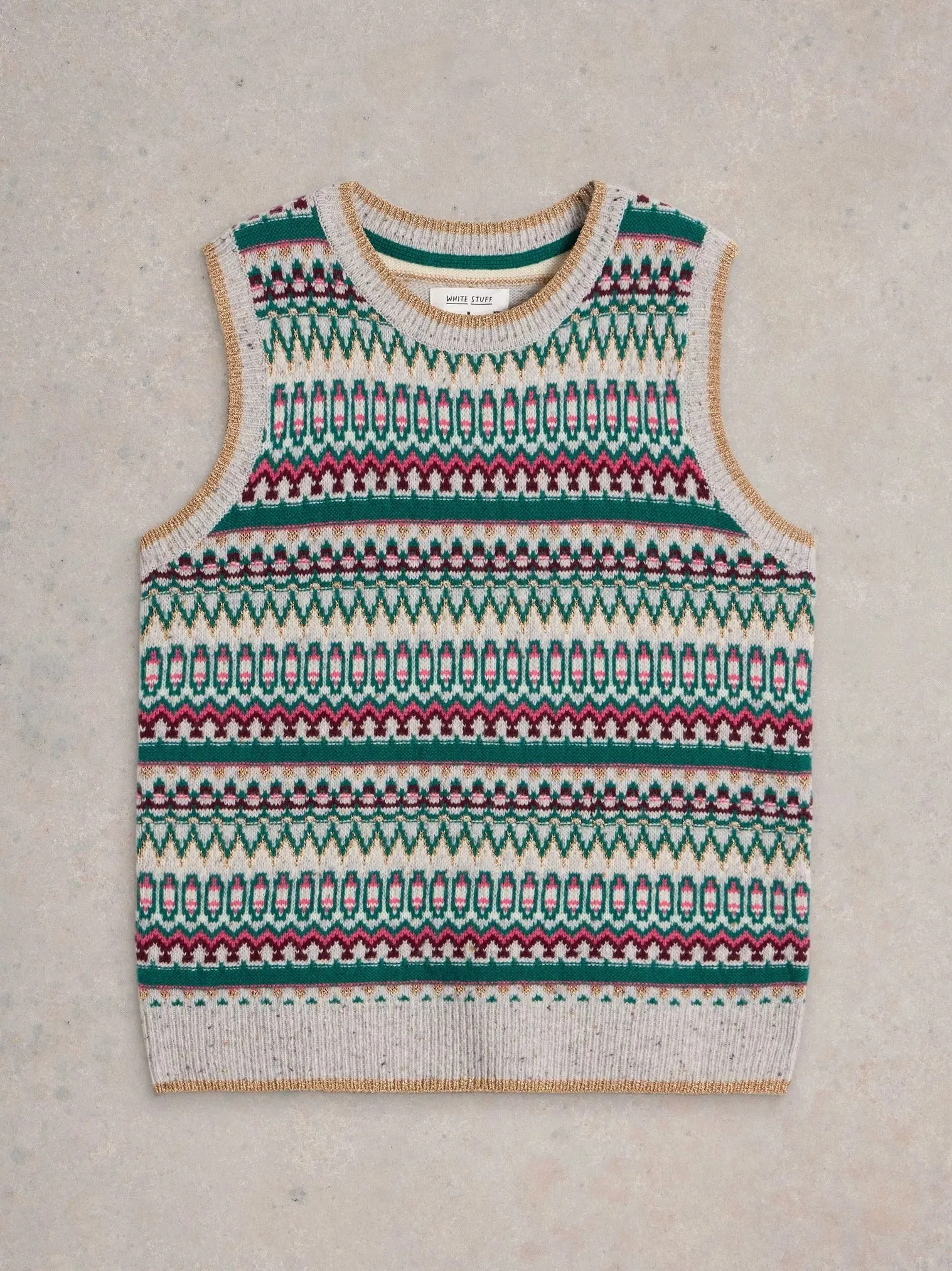 White Stuff Fay Sparkle Fairisle Tank Grey MLT