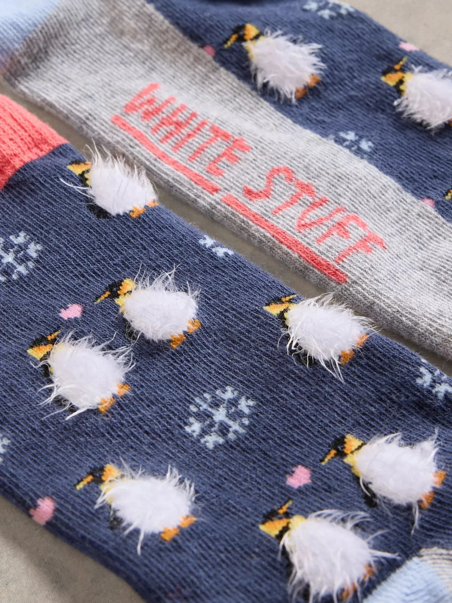 White Stuff Fluffy Penguin Ankle Sock Navy MLT