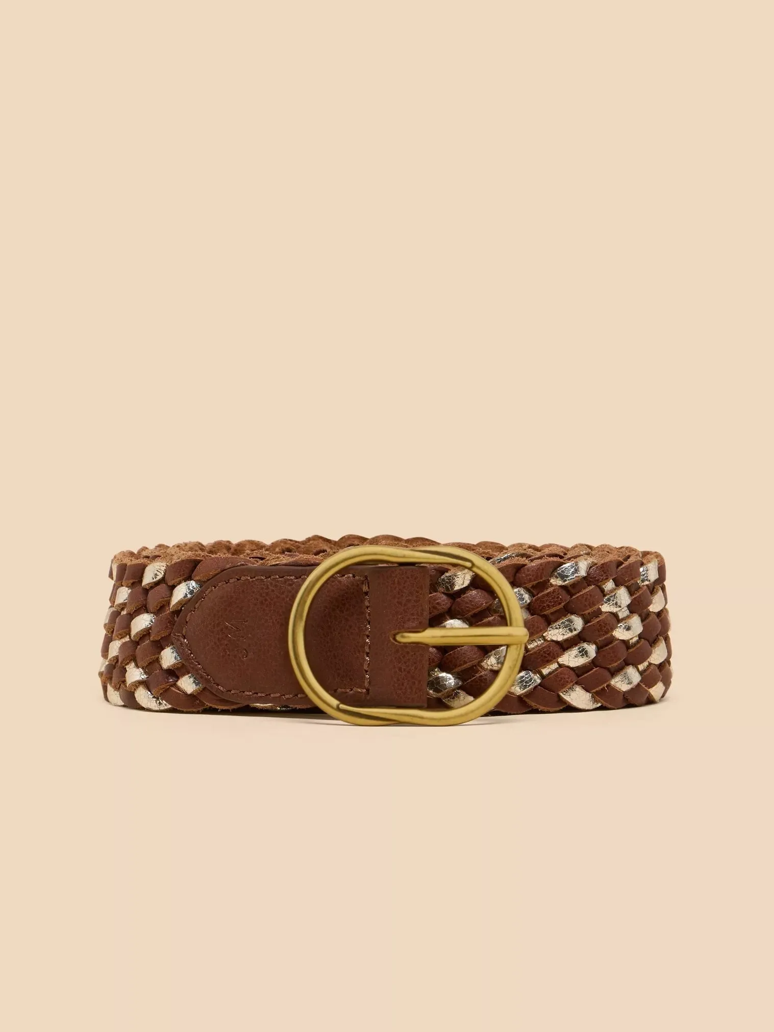 White Stuff Leather Weave Belt Tan Multi