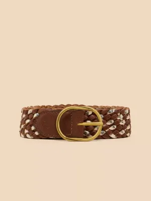 White Stuff Leather Weave Belt Tan Multi