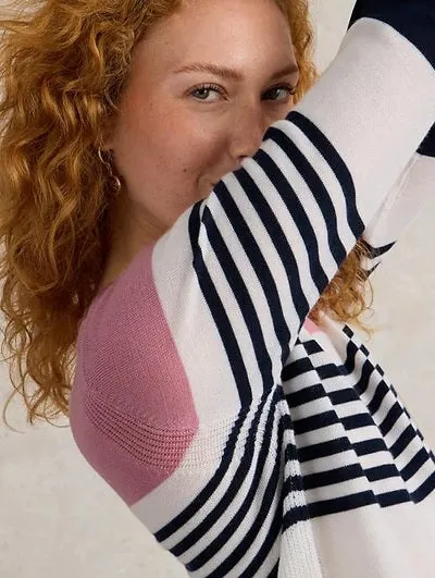 White Stuff Stripe Crew Merino Jumper Pink Multi