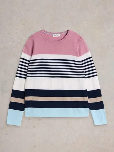 White Stuff Stripe Crew Merino Jumper Pink Multi