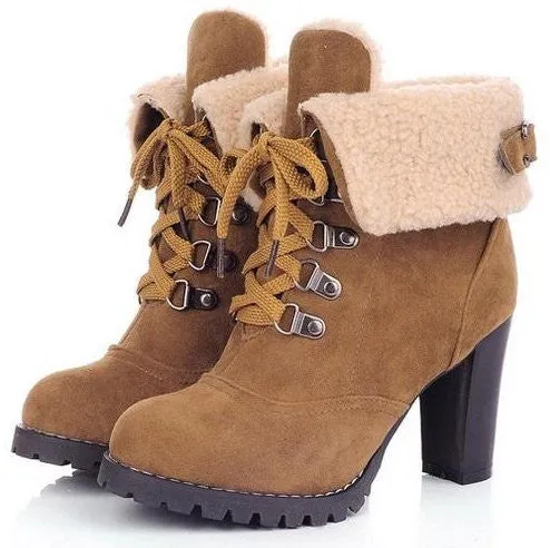 women high heel half short ankle boots winter martin snow botas fashion footwear warm heels boot shoes AH195 size 32-43