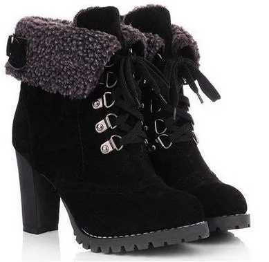 women high heel half short ankle boots winter martin snow botas fashion footwear warm heels boot shoes AH195 size 32-43