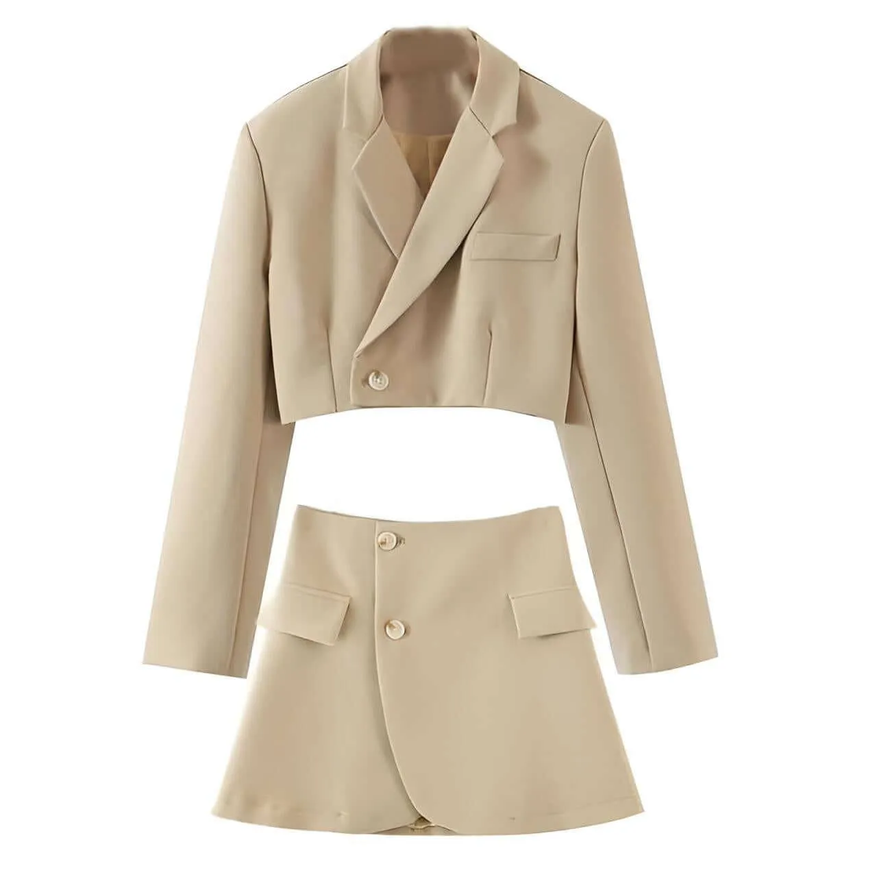 Women's Blazer Mini Skirt Set One Button Cropped Blazer And Cross Slit Skirt Set