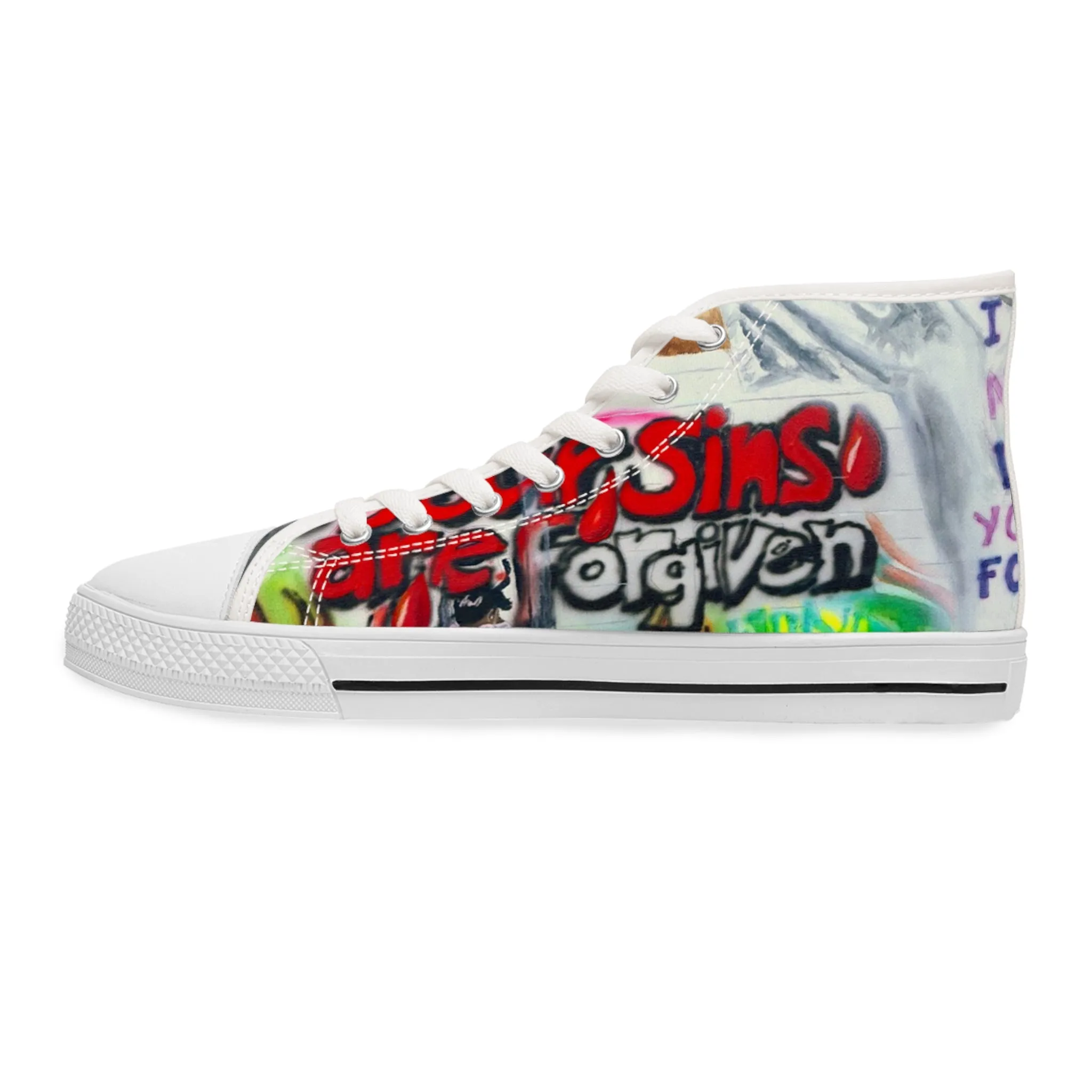 Women's High Top Sneakers with Jesus Graffiti Design