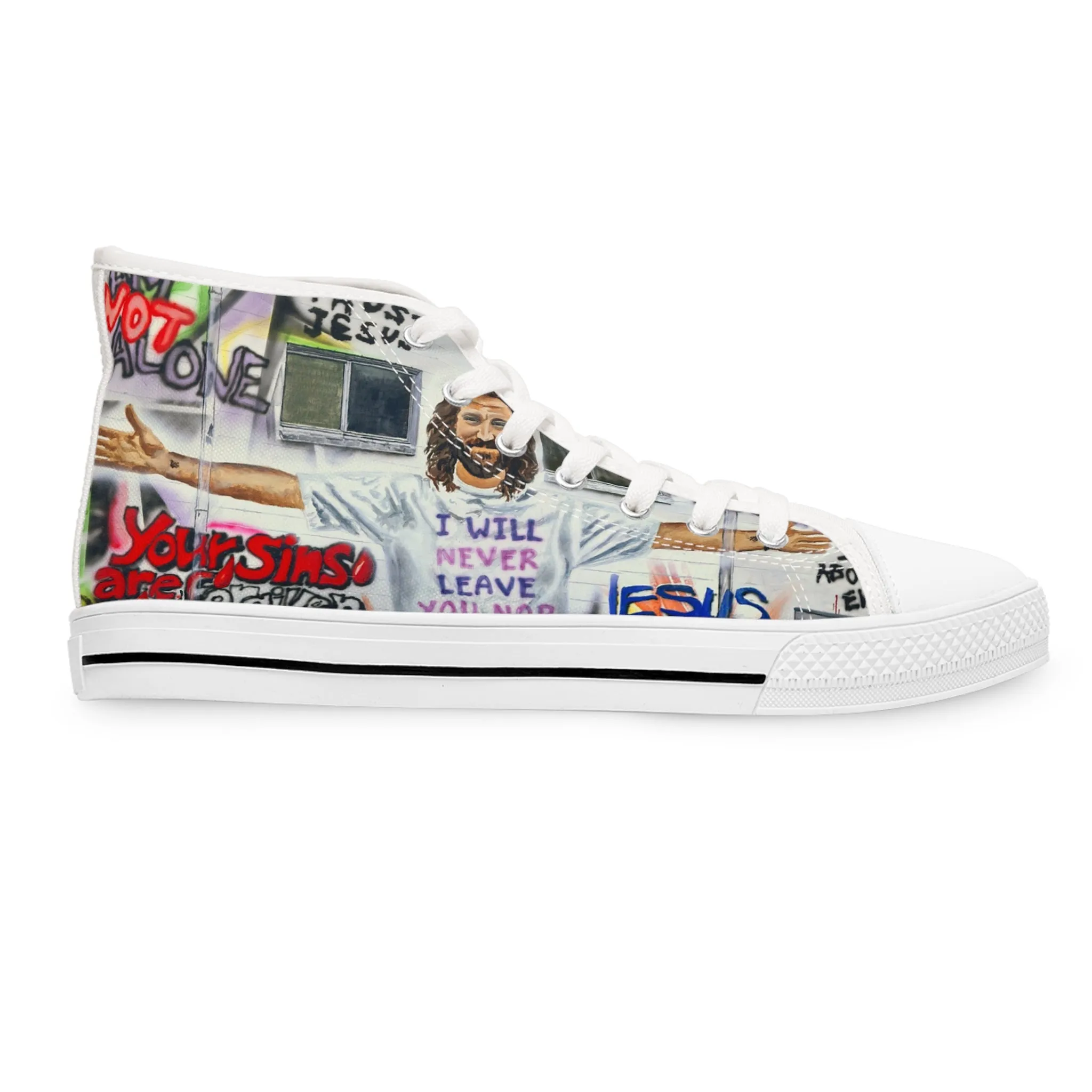 Women's High Top Sneakers with Jesus Graffiti Design