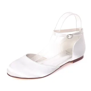 Women's Satin Flat Heel Flats With Buckle Wedding Shoes Bridal Shoes