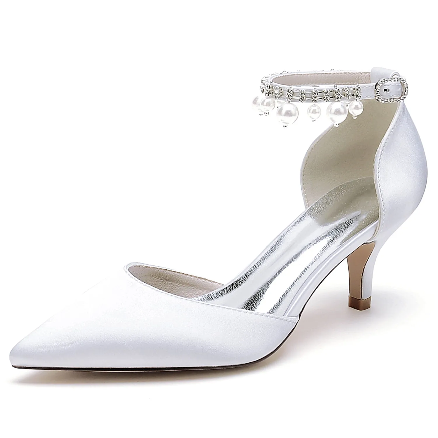 Women's Satin Stiletto Heel Closed Toe With Rhinestone Wedding Shoes Bridal Shoes