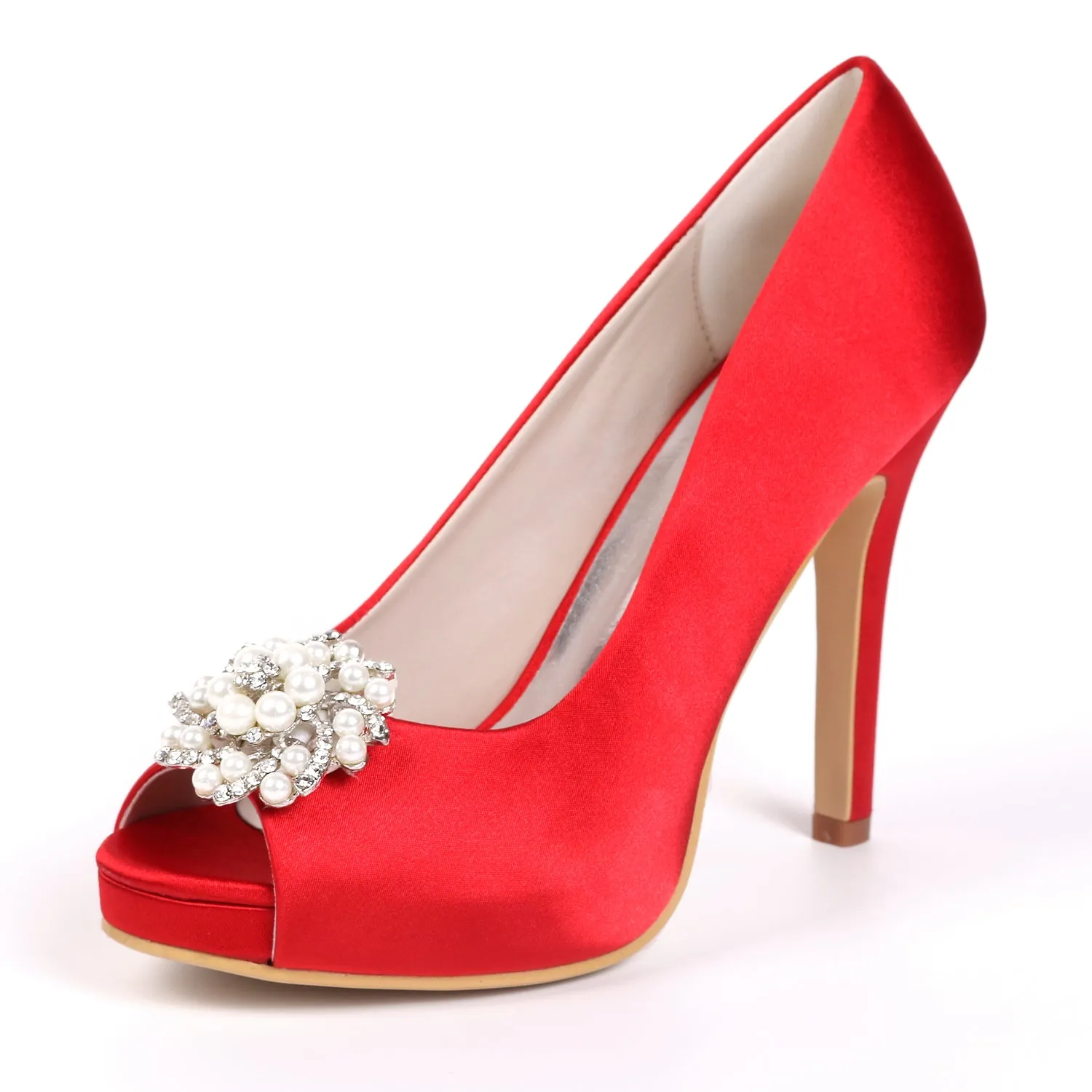 Women's Satin Stiletto Heel Peep Toe With Rhinestone Wedding Shoes Bridal Shoes