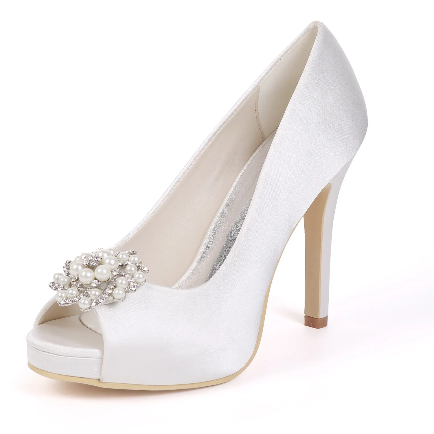 Women's Satin Stiletto Heel Peep Toe With Rhinestone Wedding Shoes Bridal Shoes