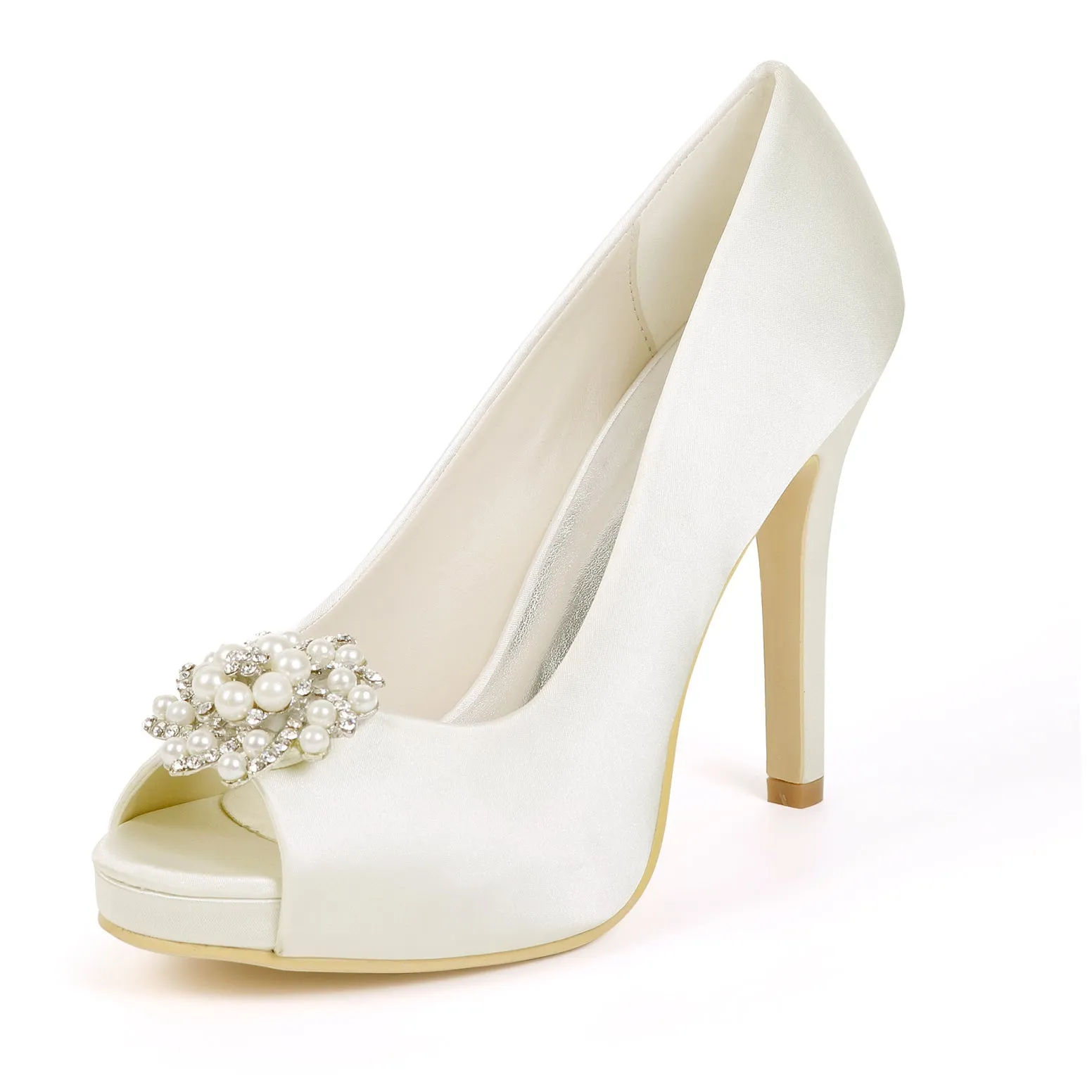 Women's Satin Stiletto Heel Peep Toe With Rhinestone Wedding Shoes Bridal Shoes