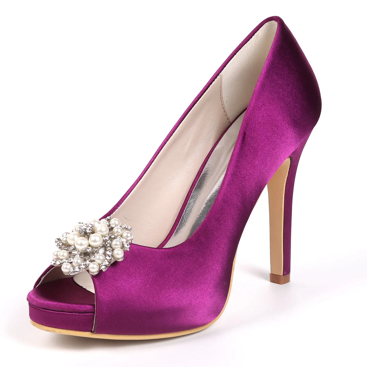 Women's Satin Stiletto Heel Peep Toe With Rhinestone Wedding Shoes Bridal Shoes