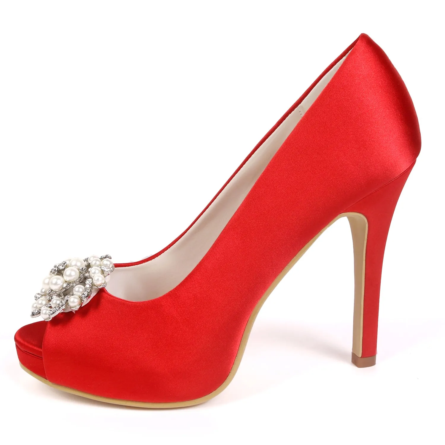 Women's Satin Stiletto Heel Peep Toe With Rhinestone Wedding Shoes Bridal Shoes