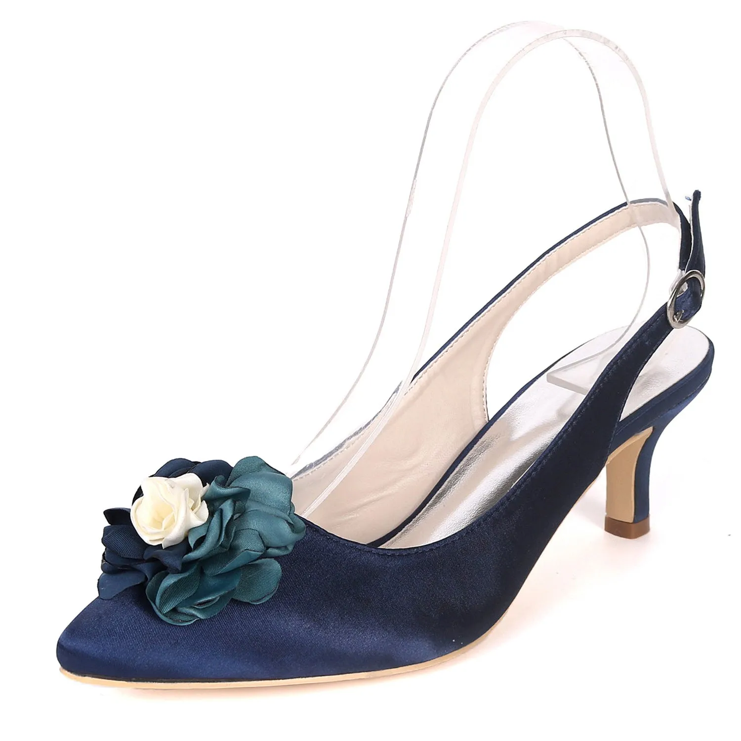 Women's Satin Stiletto Heel Pumps With Flower Wedding Shoes Bridal Shoes