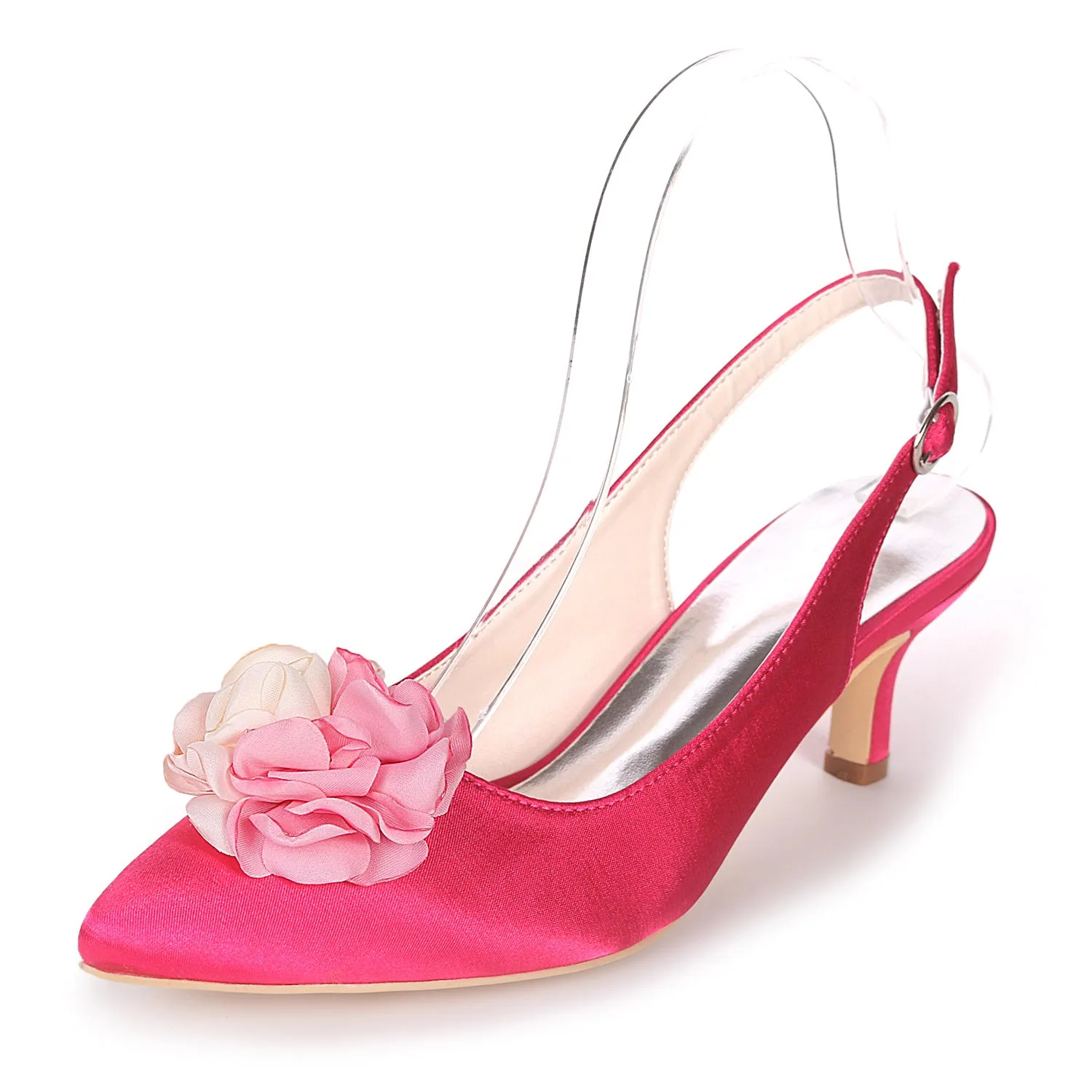 Women's Satin Stiletto Heel Pumps With Flower Wedding Shoes Bridal Shoes