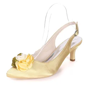 Women's Satin Stiletto Heel Pumps With Flower Wedding Shoes Bridal Shoes