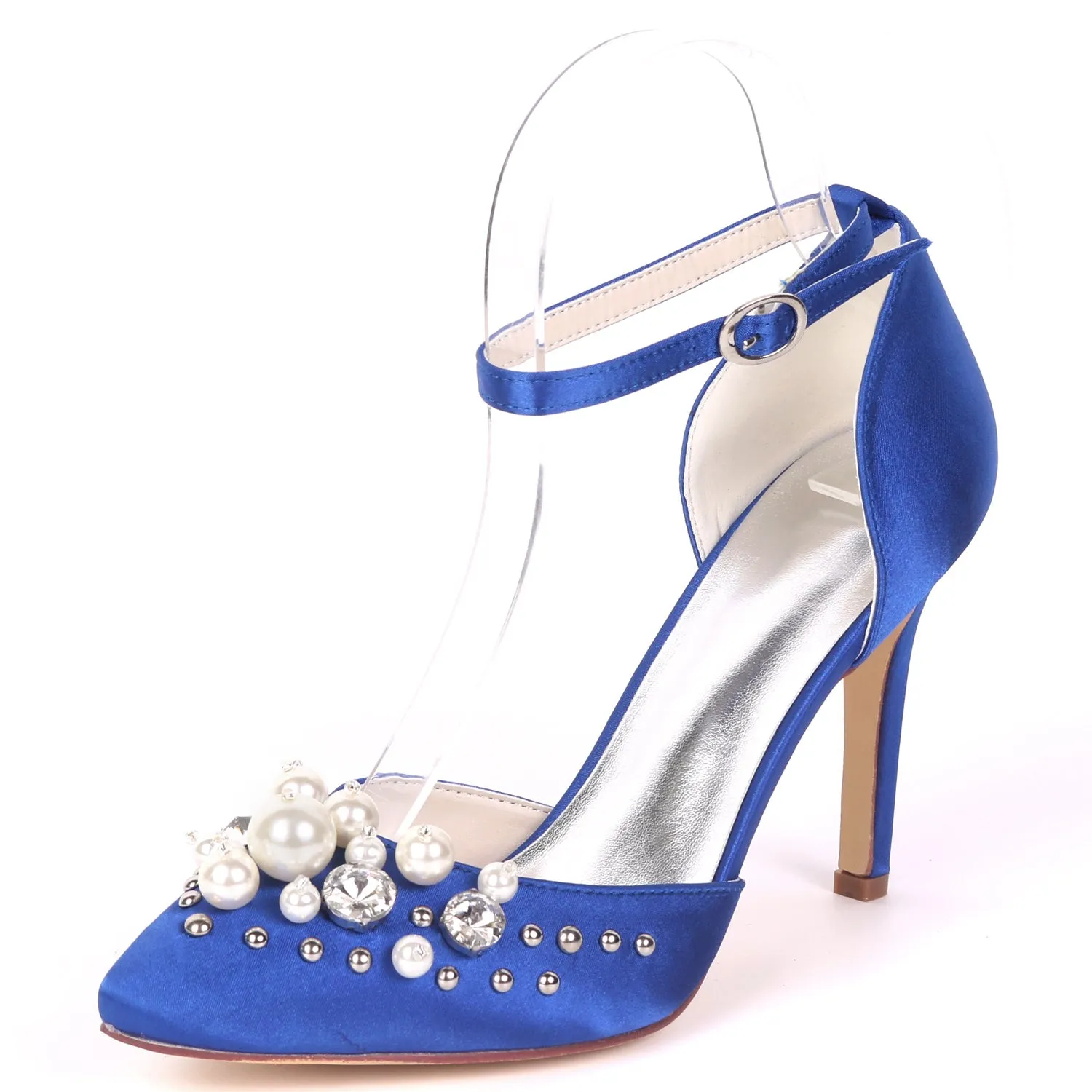 Women's Satin Stiletto Heel Pumps With Pearl Wedding Shoes Bridal Shoes