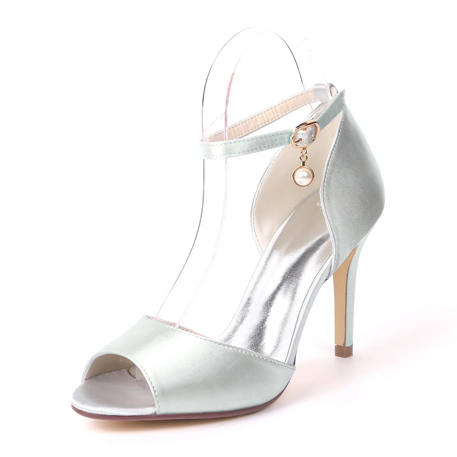 Women's Satin Stiletto Heel Sandals With Buckle Wedding Shoes Bridal Shoes