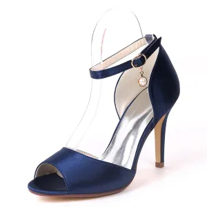 Women's Satin Stiletto Heel Sandals With Buckle Wedding Shoes Bridal Shoes