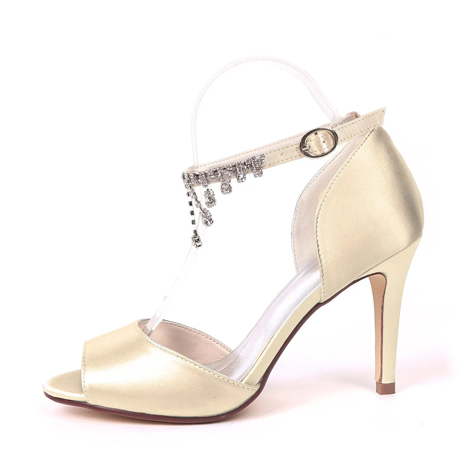 Women's Satin Stiletto Heel Sandals With Tassel Wedding Shoes Bridal Shoes