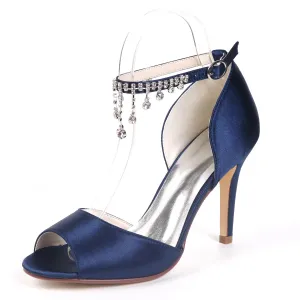 Women's Satin Stiletto Heel Sandals With Tassel Wedding Shoes Bridal Shoes