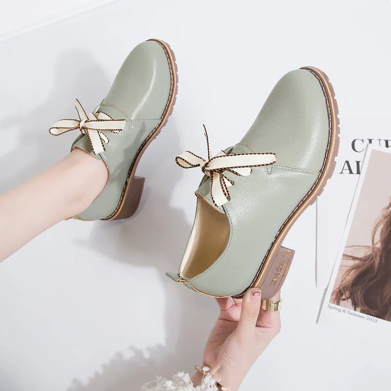 Women's Small Leather Shoes With Thick Heels And Single Shoes