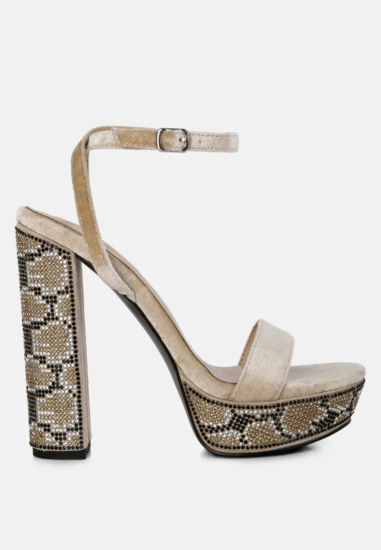 ZIRCON Beige Rhinestone Patterned High Heel Sandals