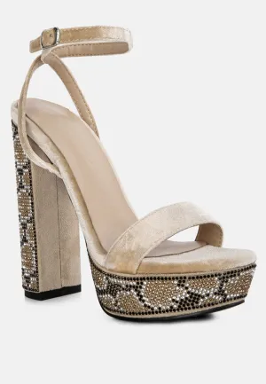 ZIRCON Beige Rhinestone Patterned High Heel Sandals