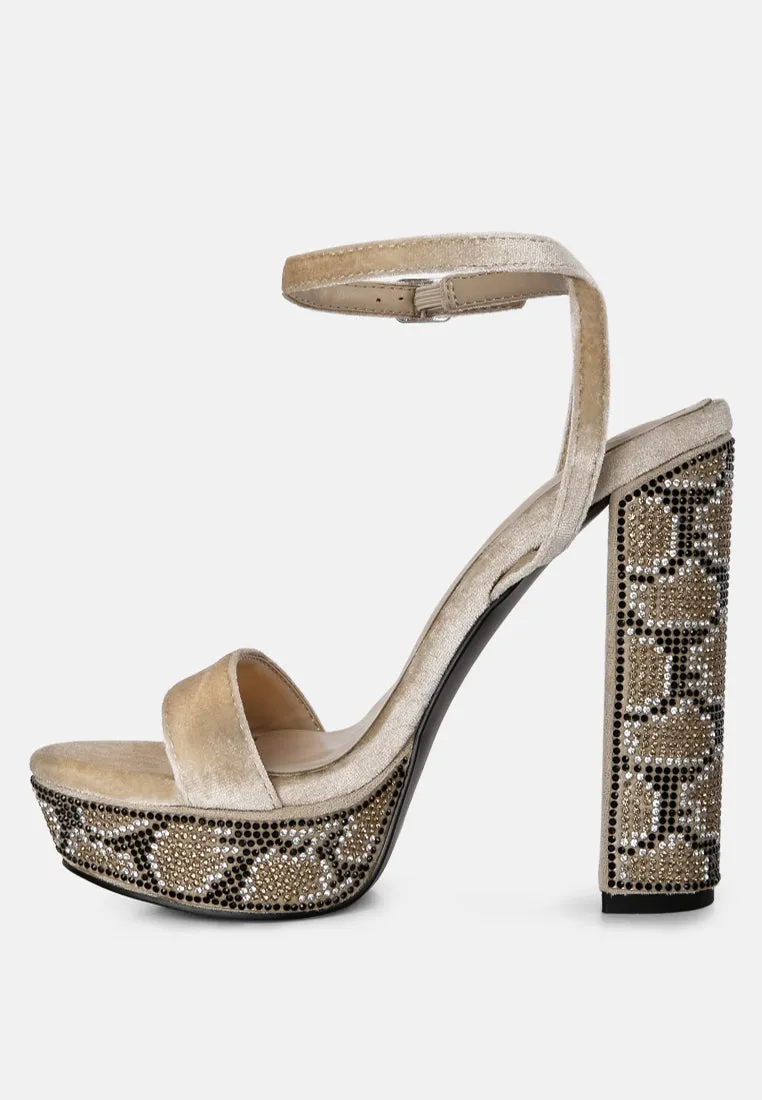 ZIRCON Beige Rhinestone Patterned High Heel Sandals