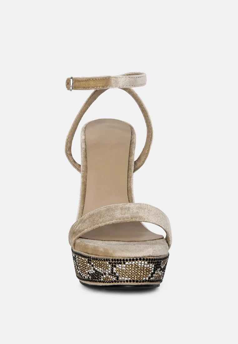 ZIRCON Beige Rhinestone Patterned High Heel Sandals