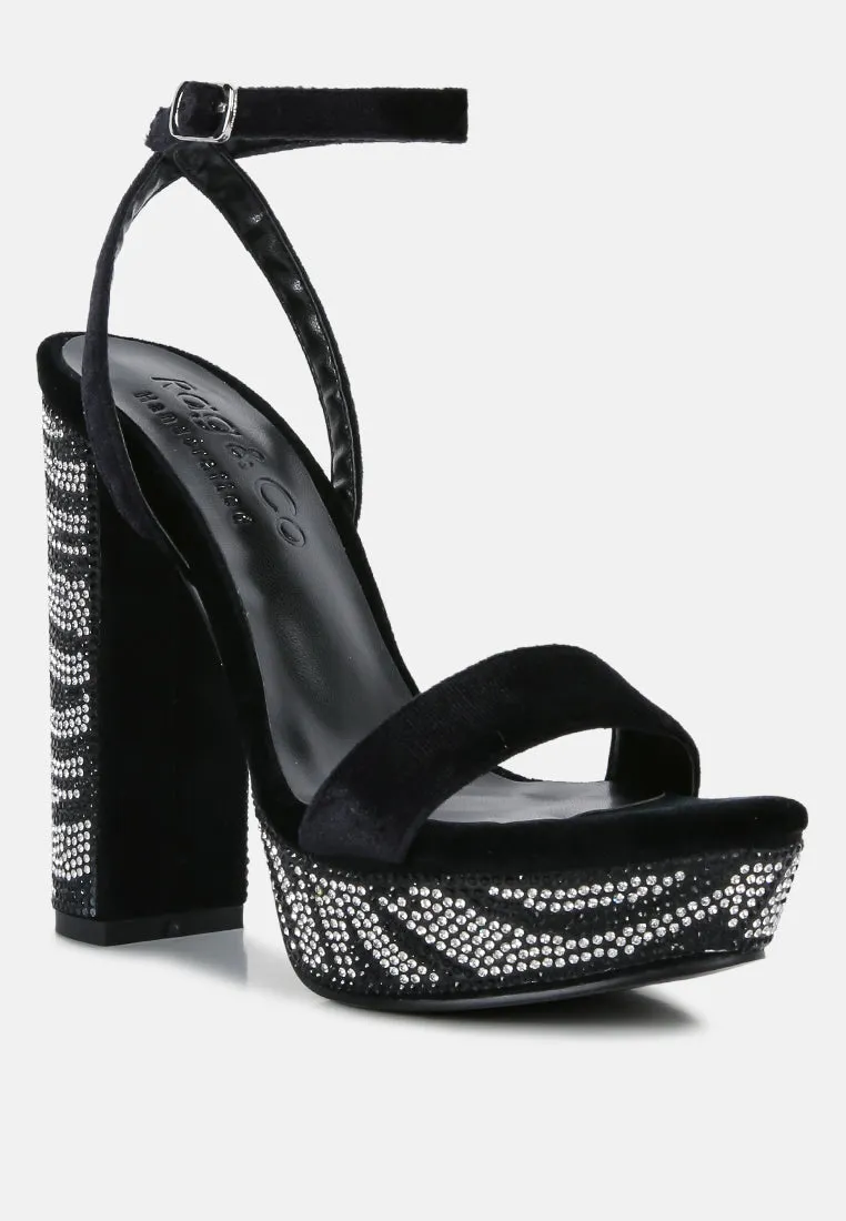 ZIRCON Black Rhinestone Patterned High Heel Sandals